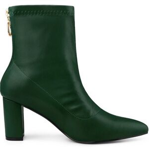 Allegra K‎ Women's Green Pointy Toe Block Heel Ankle Boots Size 9 Gold Ring Zip